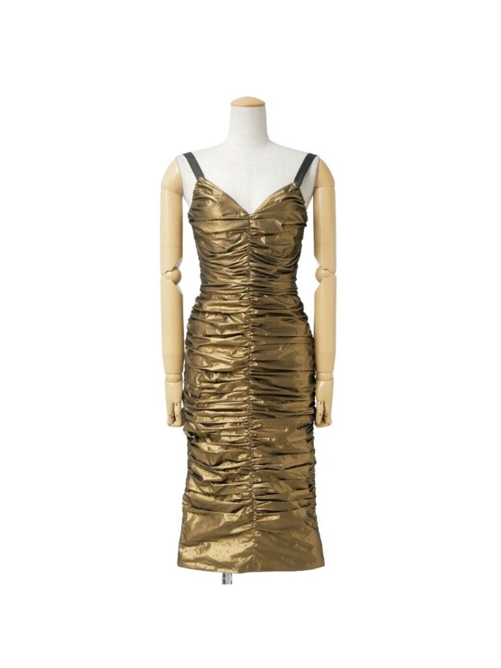 Dolce & Gabbana Dress Gathered Shirred Sleeveless Metallic 38